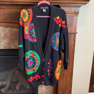 vintage colorful bold artsy ornate embellished statement cardigan sweater 1X